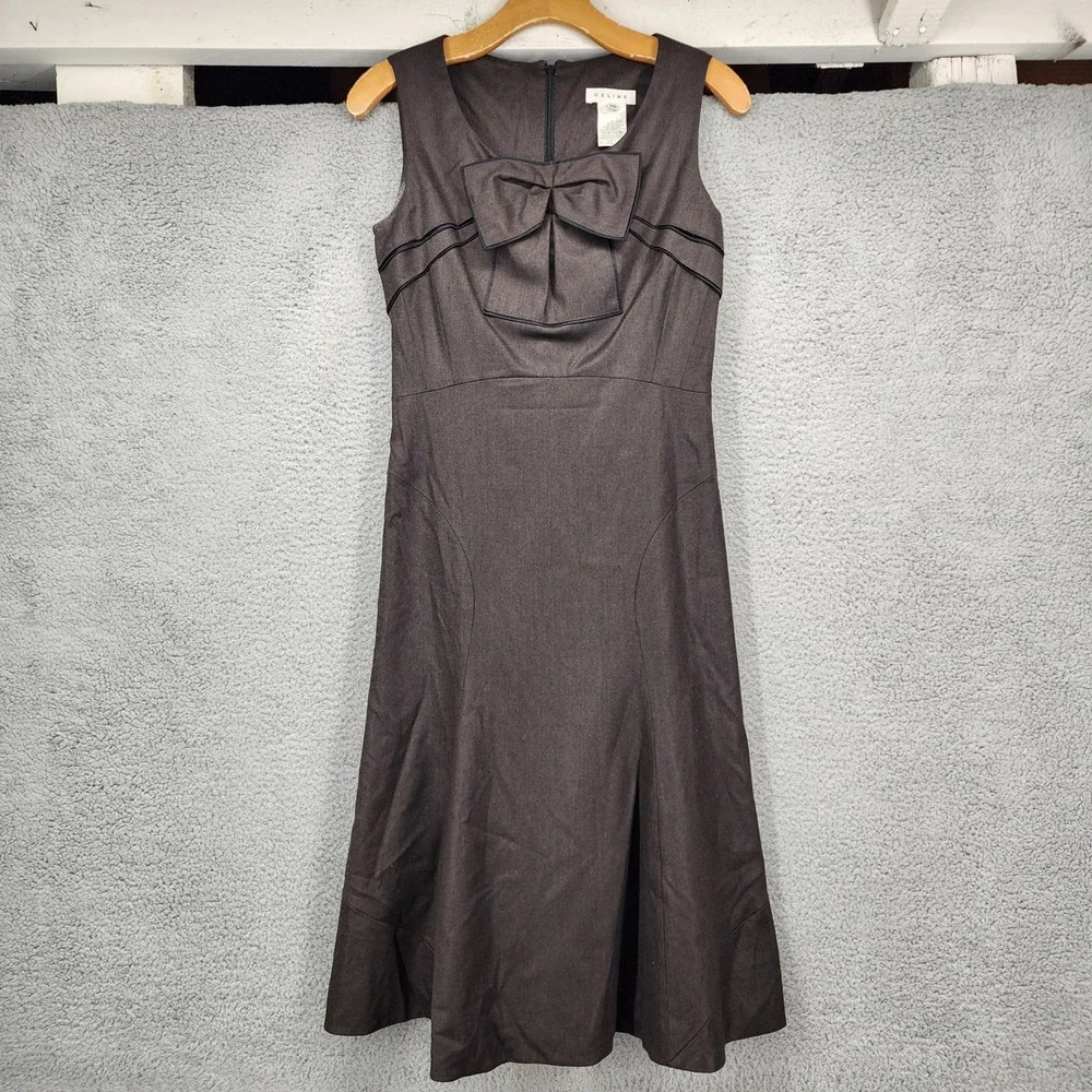 Celine Brown Wool Blend Bow Front Sleeveless Midi Dress Size 38 FR 6 US